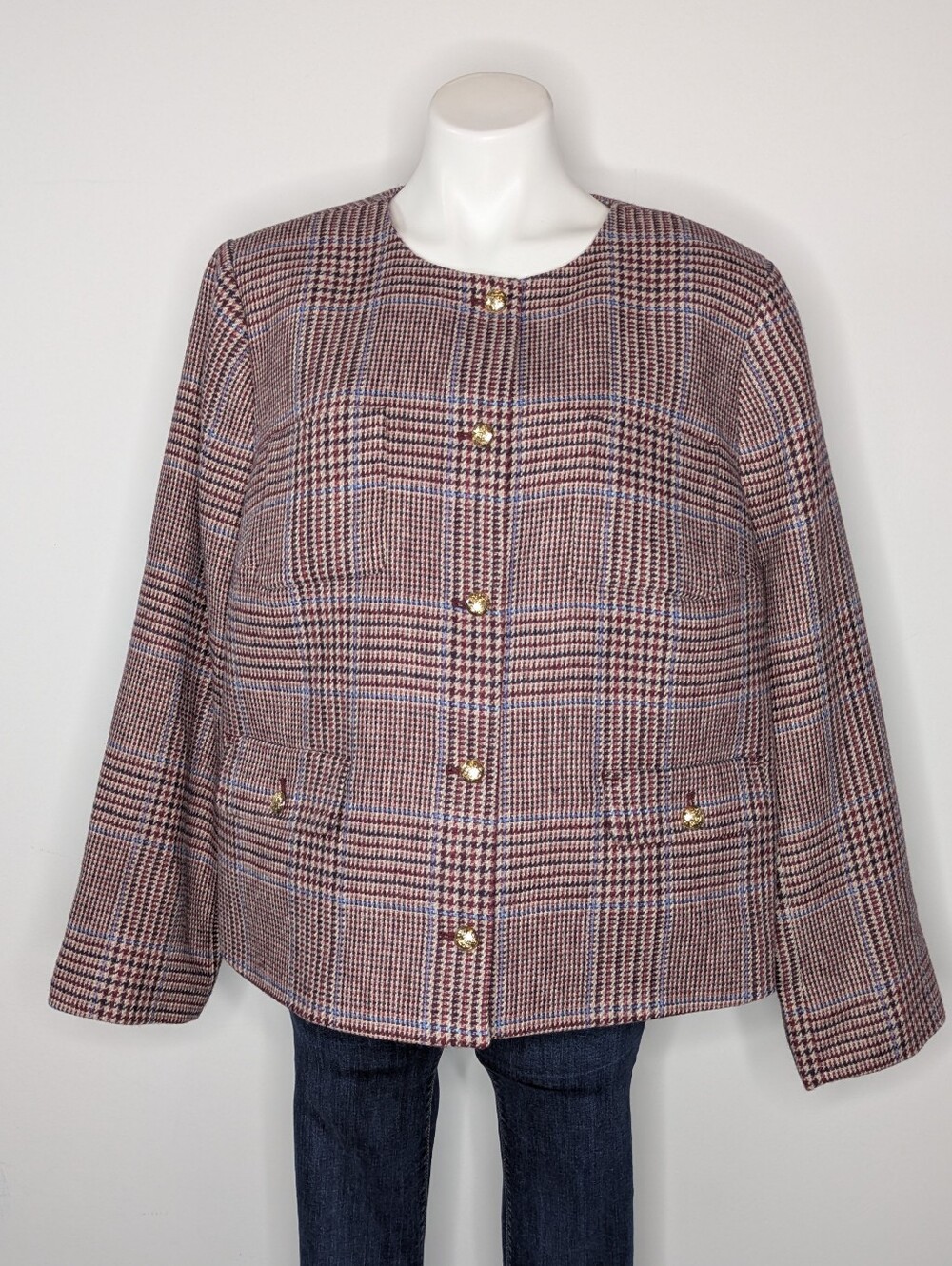 NWT Talbots Purple Blue Wool Blend Button Up Long Sleeve Blazer Jacket 18W